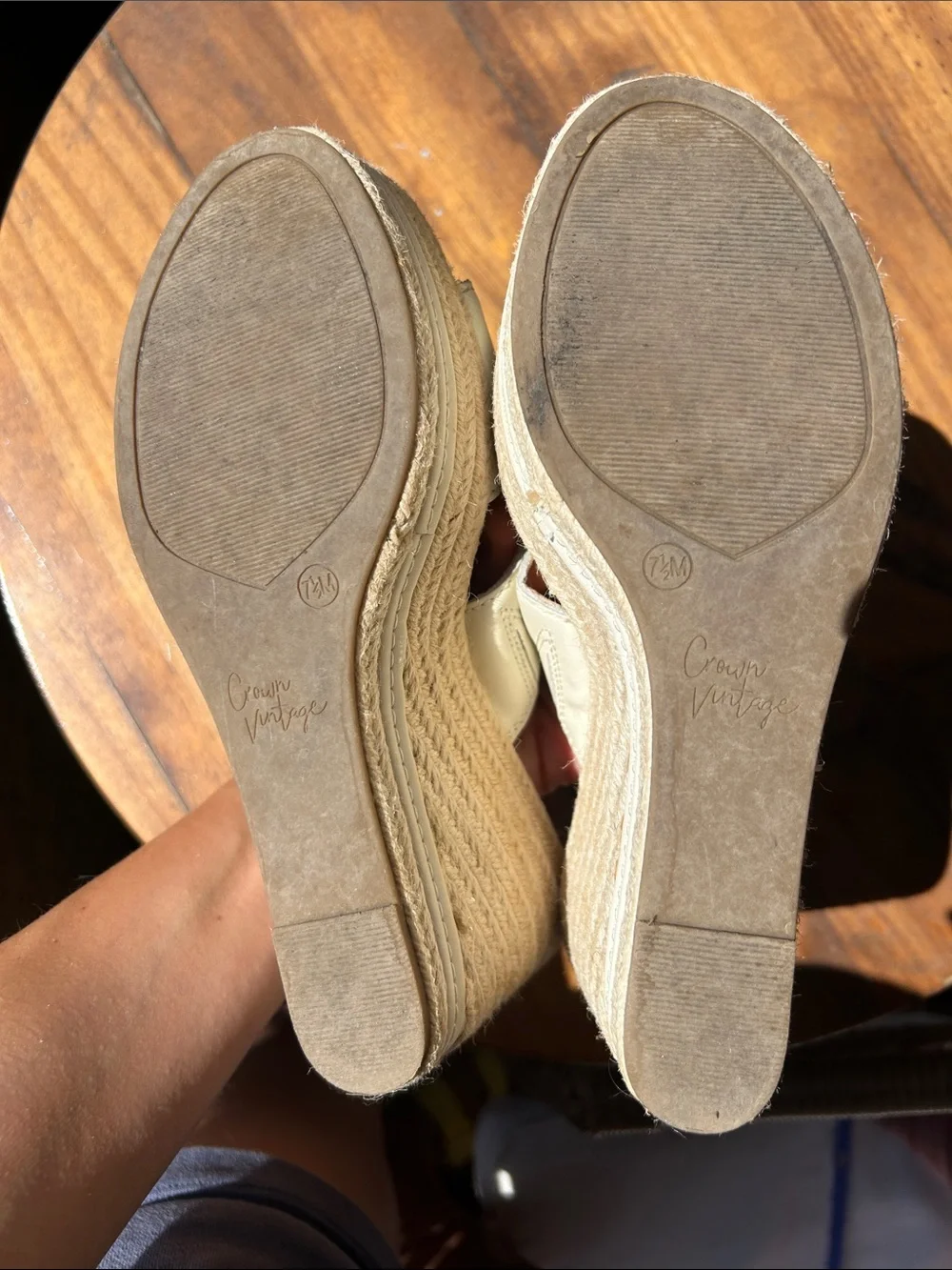 Crown Cream Leather Espadrille Wedge Slides